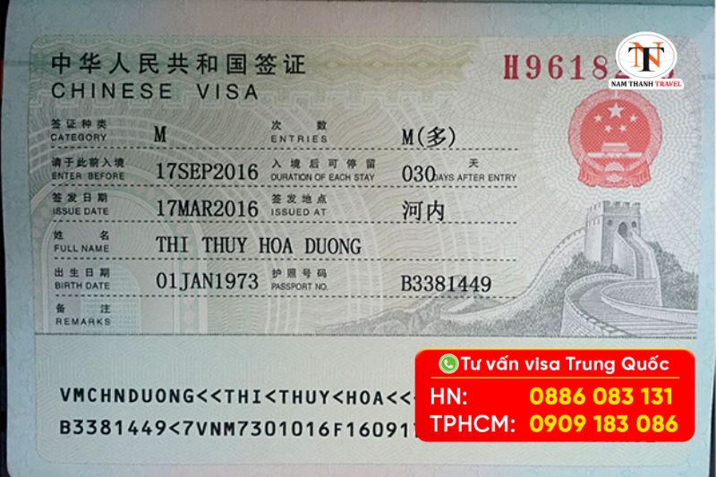 Visa Trung Quốc 6 tháng nhiều lần Visa Trung Quốc 6 tháng nhiều lần